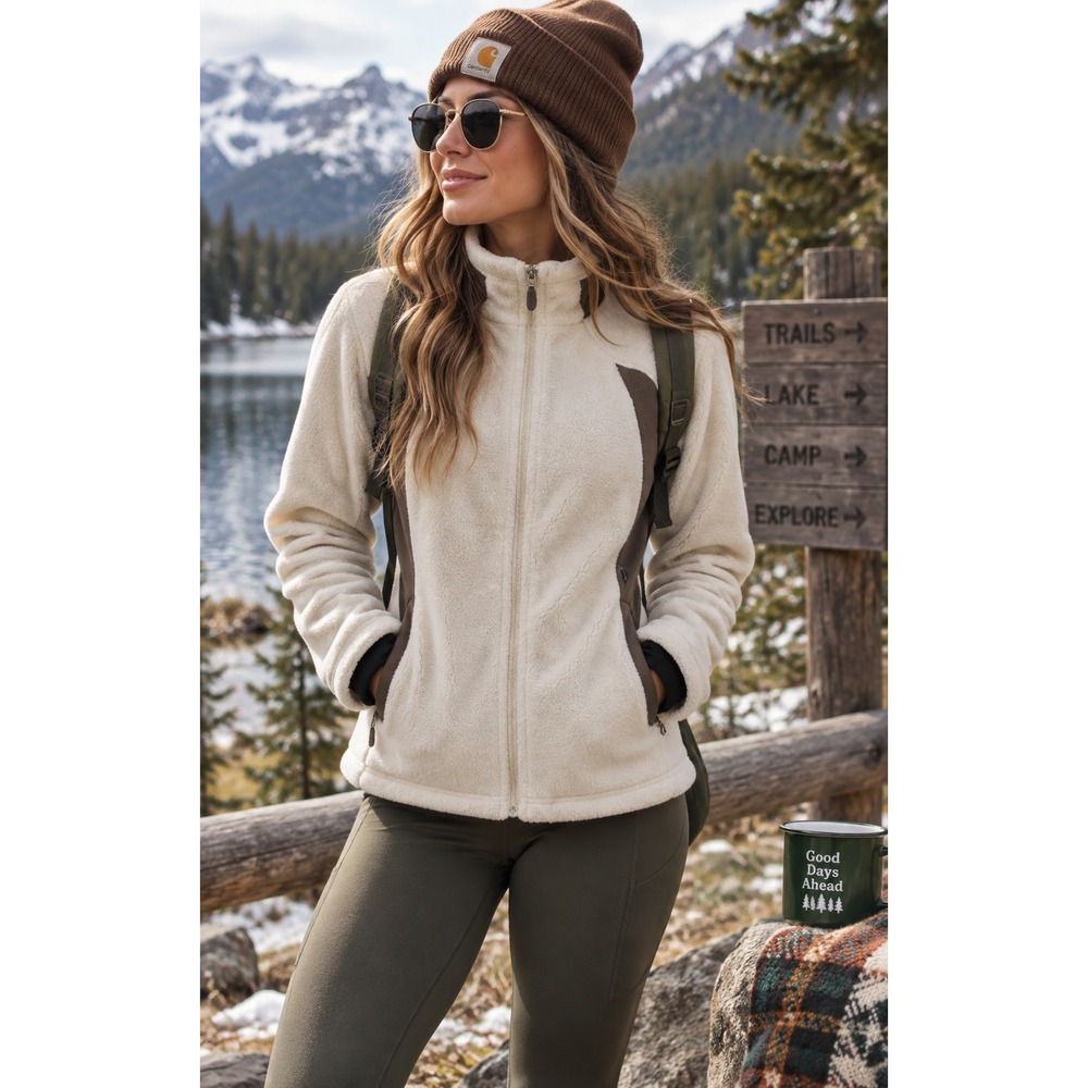 Columbia Sportswear Women's Full Zip Fleece Liner Jacket Cream Brown S Gorpcore